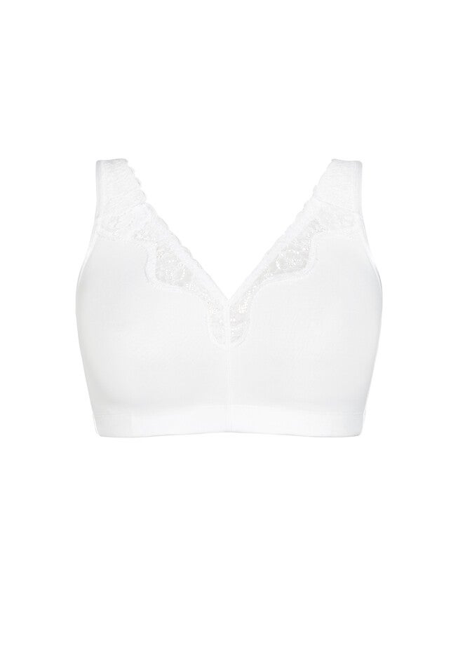 Comfort Cotton Wire Free Lace Bra, WHITE, alternate image number null