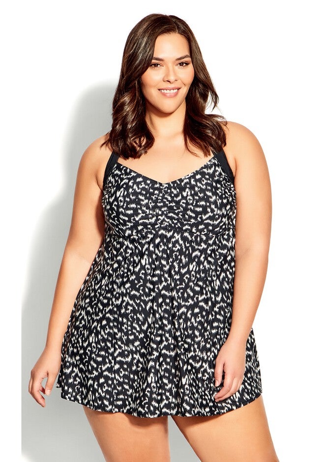 Halter Back Swim Dress, MONO IKAT, alternate image number null