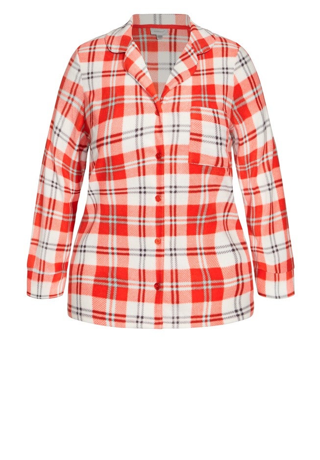 Button Check Fleece Sleep Top, RED CHECK, alternate image number 4