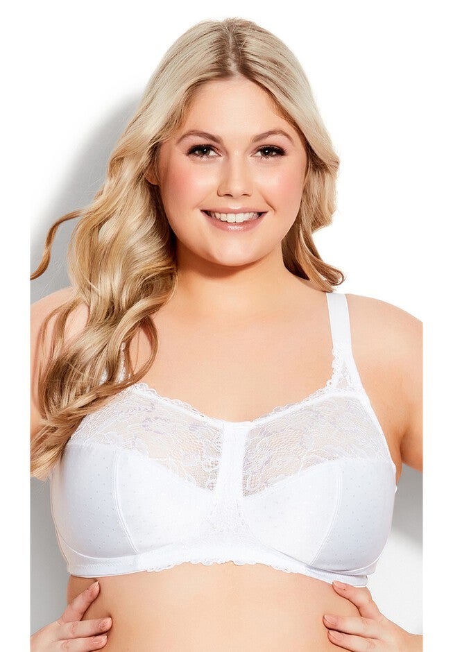Lace Soft Cup Wire Free Bra, WHITE, hi-res image number null