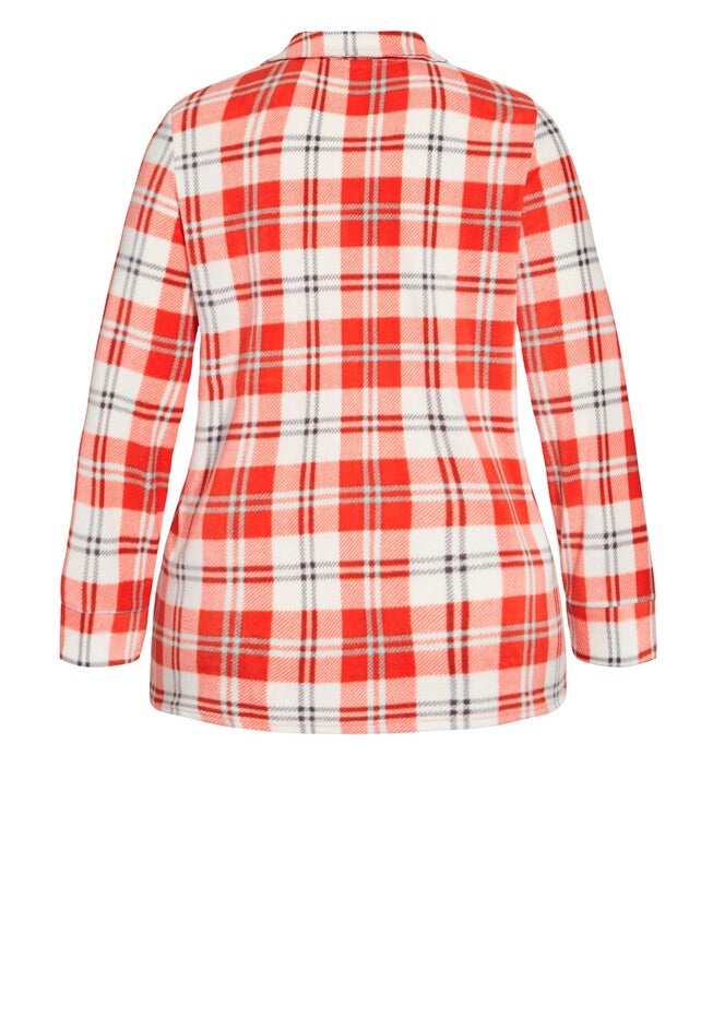 Button Check Fleece Sleep Top, RED CHECK, alternate image number 5