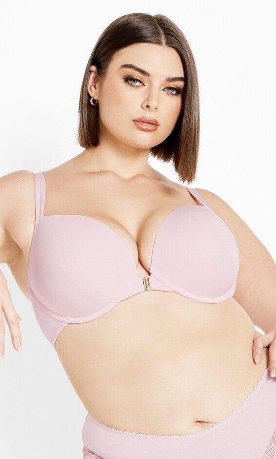 Smooth & Chic Front Close Cotton Push Up Bra - pink icing, PINK, hi-res image number 0