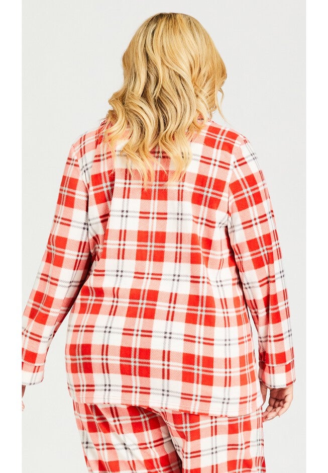 Button Check Fleece Sleep Top, RED CHECK, alternate image number 2