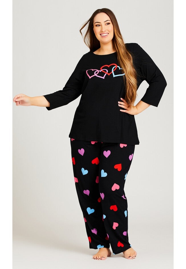 Heart Print Top, BLACK, alternate image number null