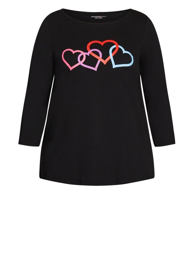 Heart Print Top, BLACK, alternate image number null