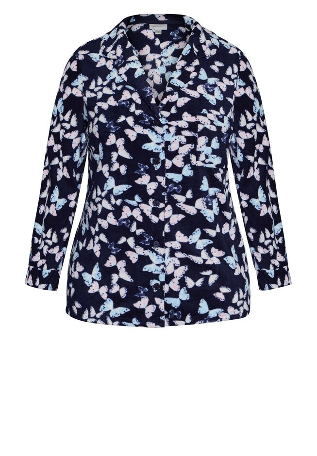 Button Fleece Sleep Top, BUTTERFLY, alternate image number 3