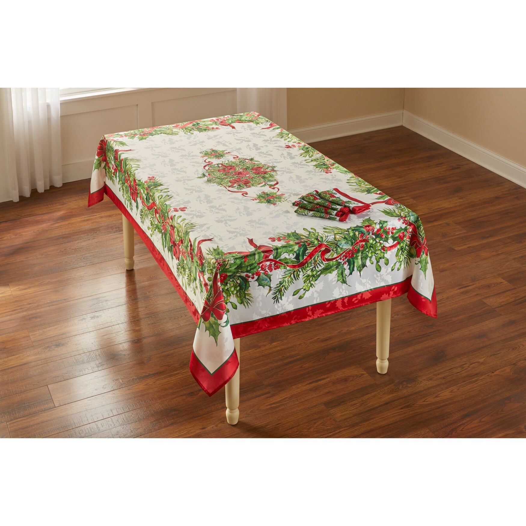 Holly Ribbon Tablecloth 60" x 120"