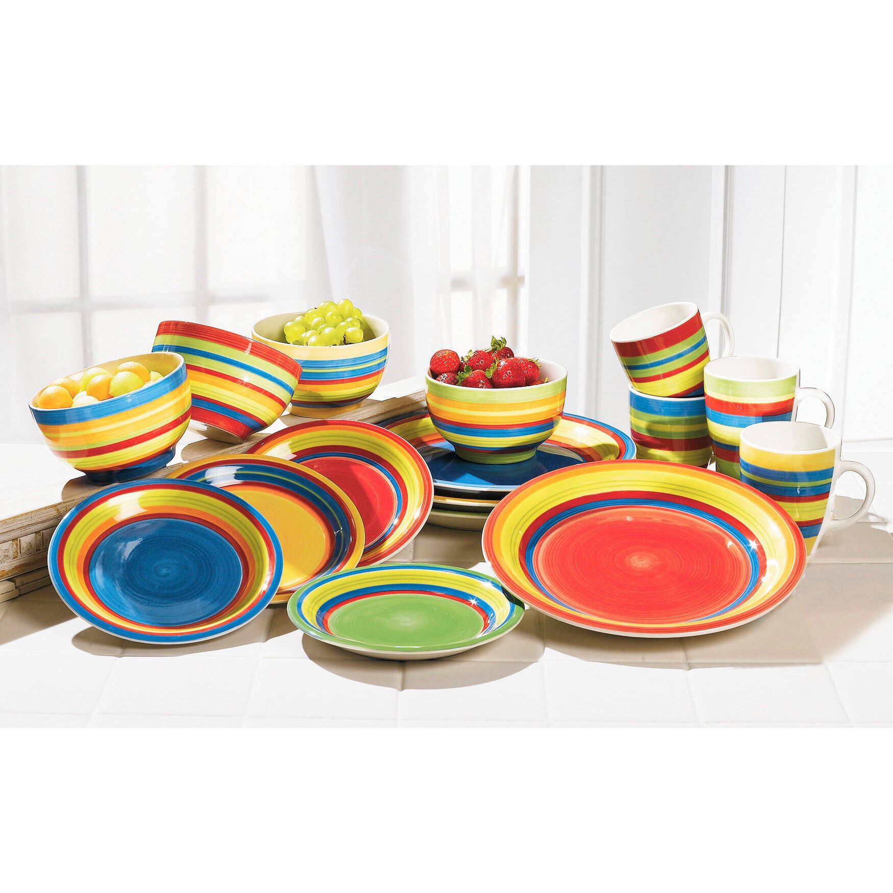 Santa Fe Hand-Painted Striped Stoneware Dinnerware Set