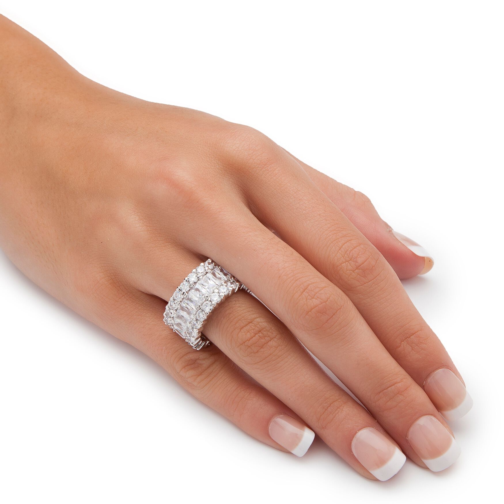 Platinum over Silver Baguette Eternity Bridal Ring Cubic Zirconia, , alternate image number 2