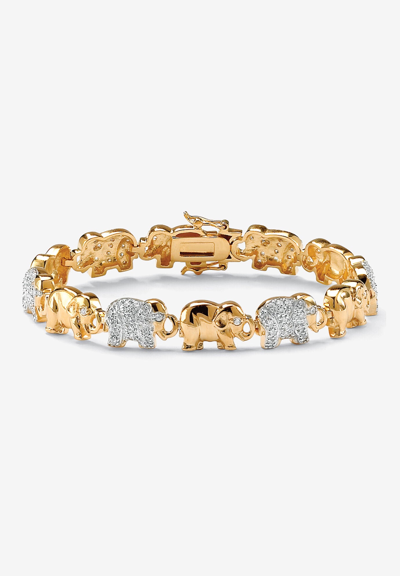 Gold-Plated Round Elephant Charm Bracelet Cubic Zirconia, GOLD, hi-res image number 0