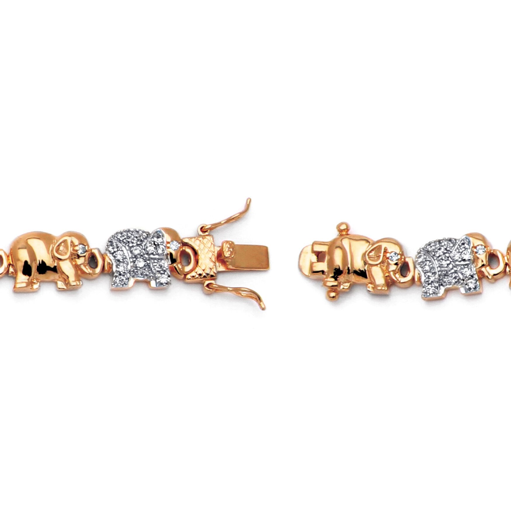 Gold-Plated Round Elephant Charm Bracelet Cubic Zirconia, , on-hover image number 1