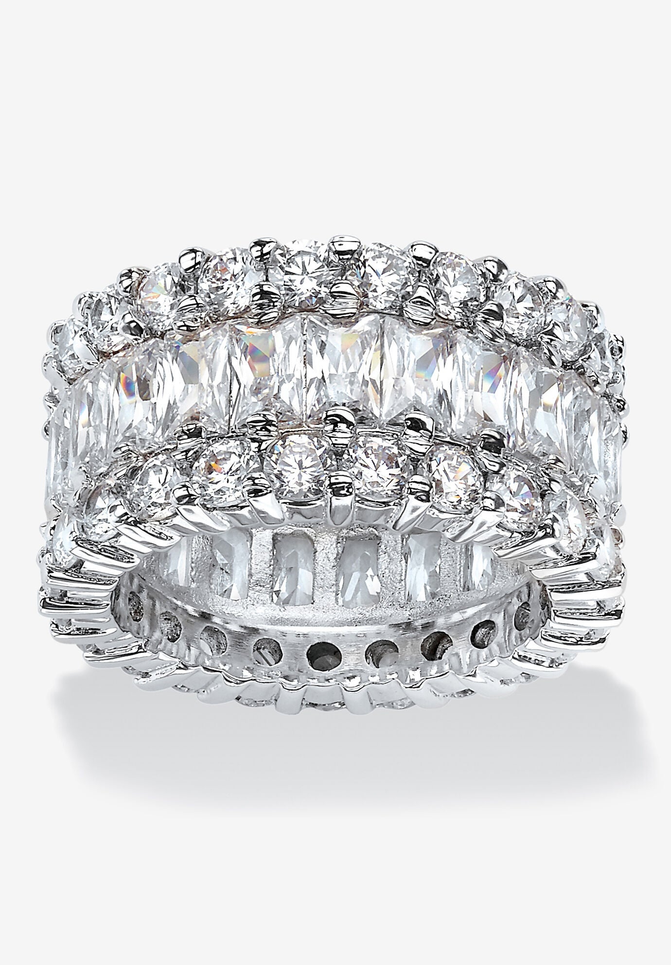 Platinum over Silver Baguette Eternity Bridal Ring Cubic Zirconia, SILVER, hi-res image number 0
