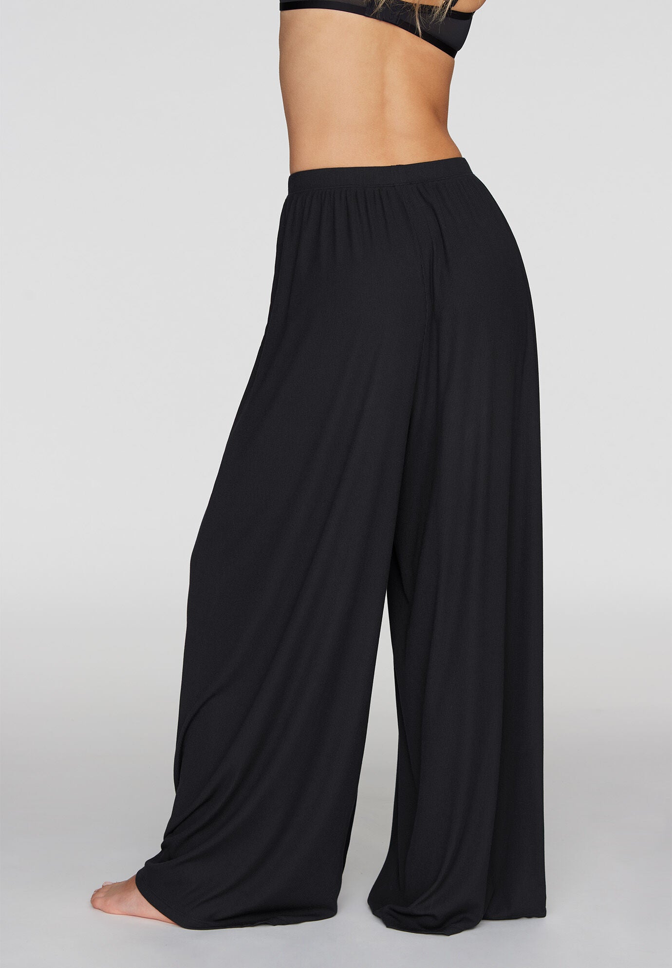 The Lounge Pant - Modal Silk Rib, BLACK, alternate image number 3