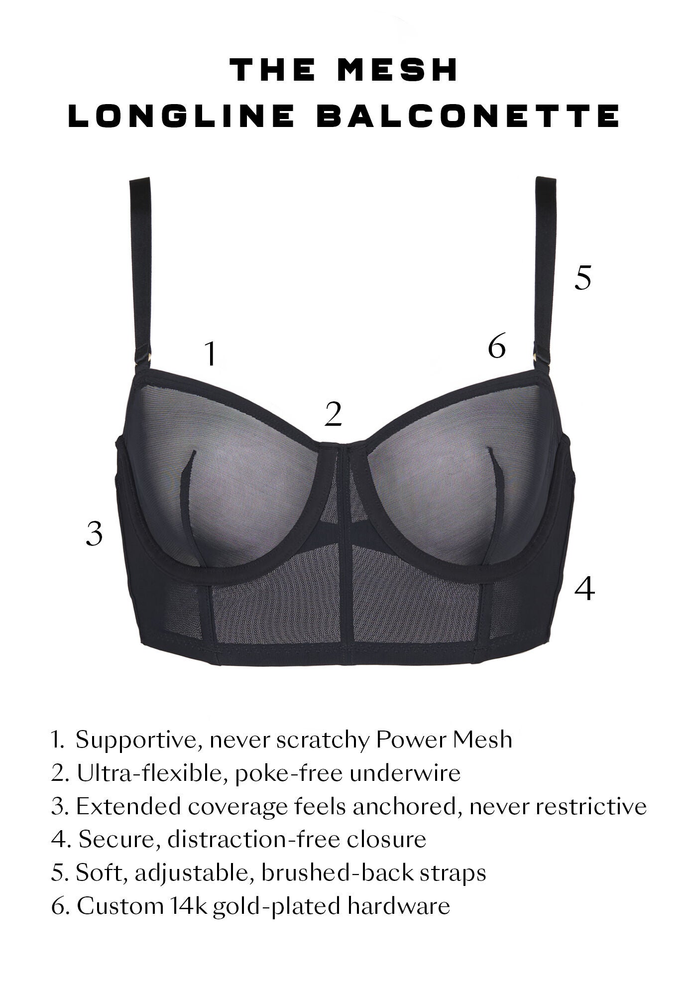 The Longline Bra - Mesh, BLACK, alternate image number 6
