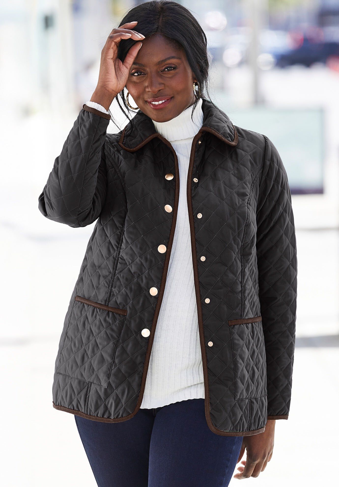 Snap-Front Quilted Coat