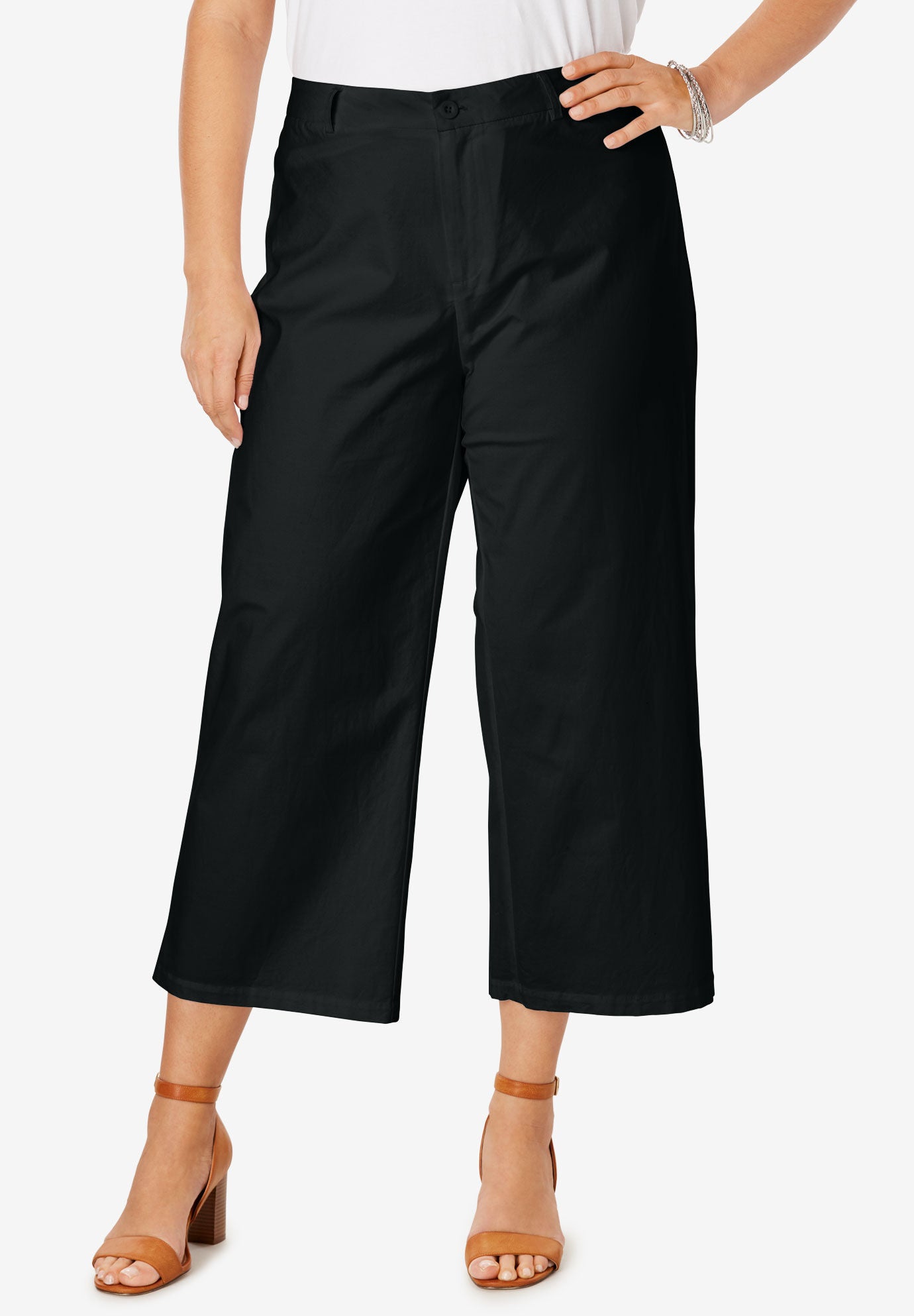 Wide-Leg Stretch Poplin Crop Pant, BLACK, hi-res image number 0