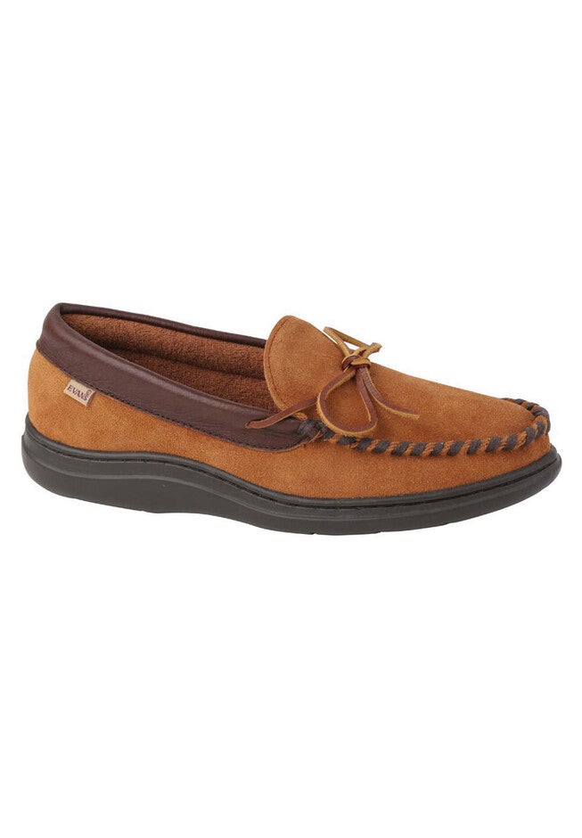 L.B. Evans Atlin Terry Lined Moccasin Slippers, SADDLE, hi-res image number null