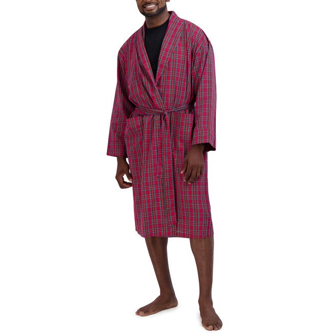 Shawl Collar Robe, RED PLAID, hi-res image number 0