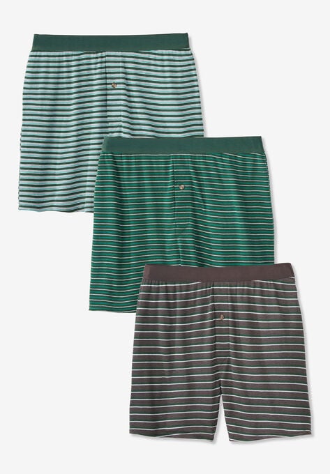 Cotton Boxers 3-Pack, ASSORTED HUNTER GREEN, hi-res image number null