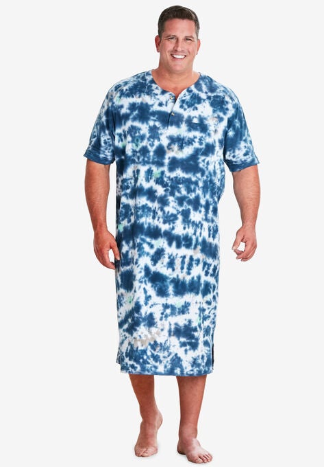 Short-Sleeve Henley Nightshirt, NAVY MARBLE, hi-res image number null