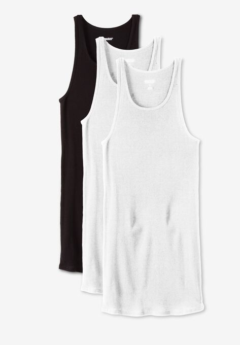 Ribbed Cotton Tank Undershirt, 3-Pack, ASSORTED BLACK WHITE, hi-res image number null