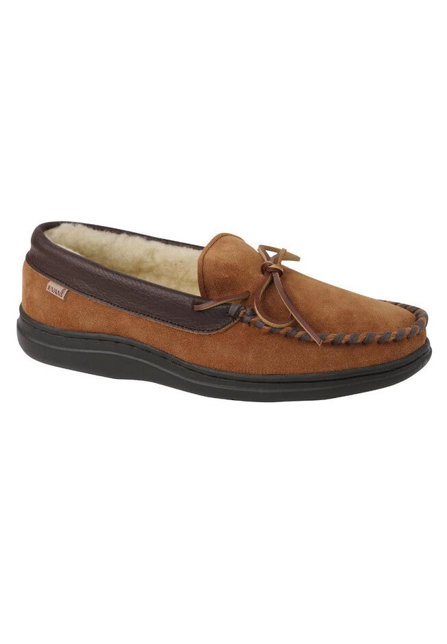 L.B. Evans Atlin Boa Lined Moccasin Slippers, SADDLE, hi-res image number null