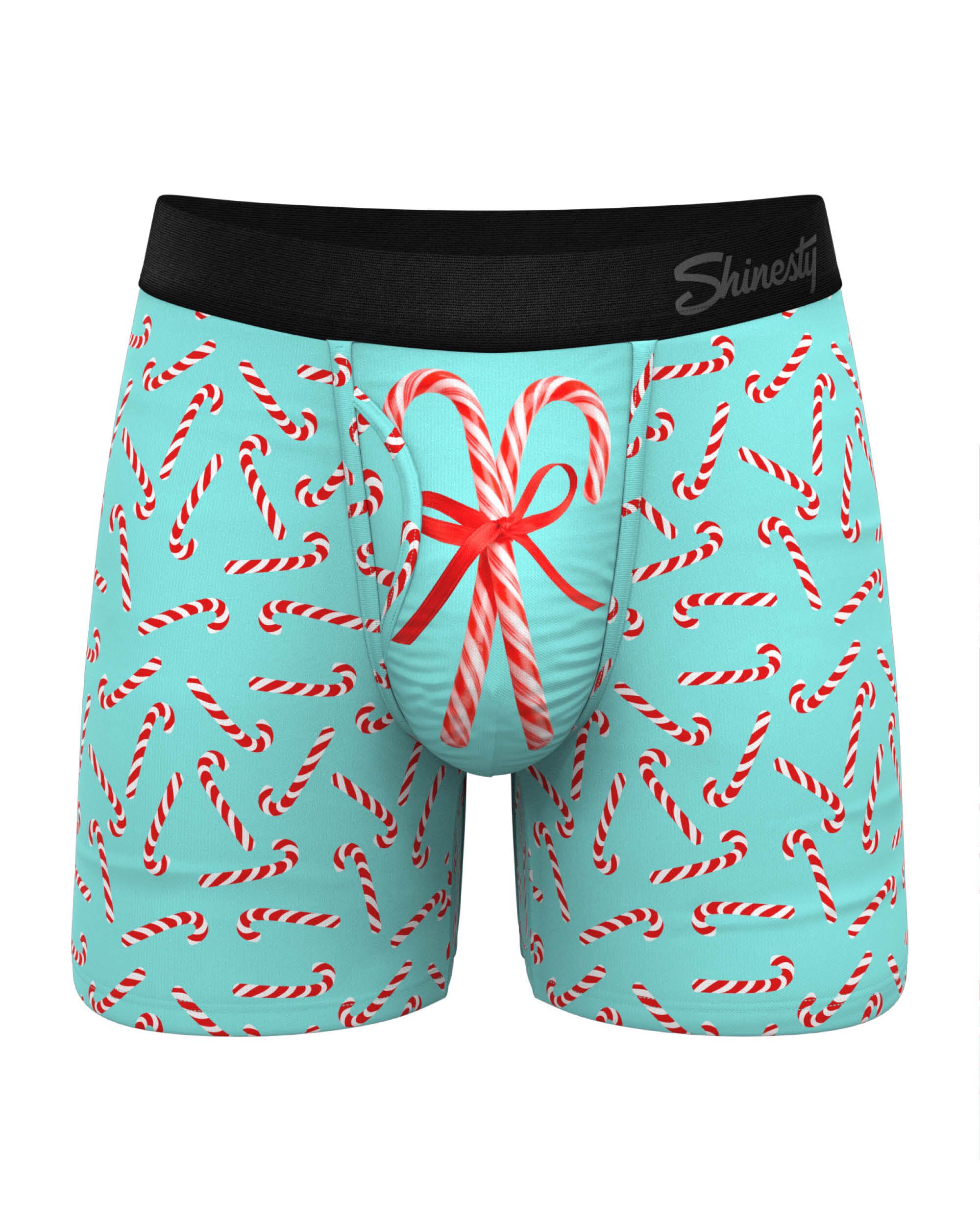 The Peppermint Pimp Canes Candy Cane Ball Hammock Pouch Underwear With Fly, BLUE, hi-res image number 0