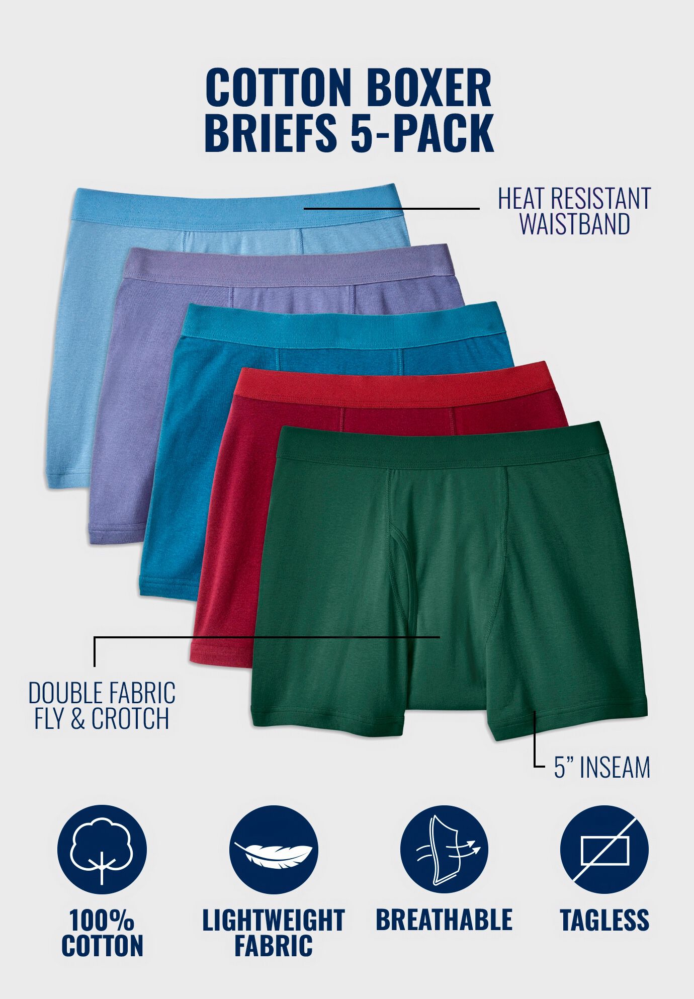 Cotton Boxer Briefs 5-Pack, NAVY CAMO PACK, alternate image number 2