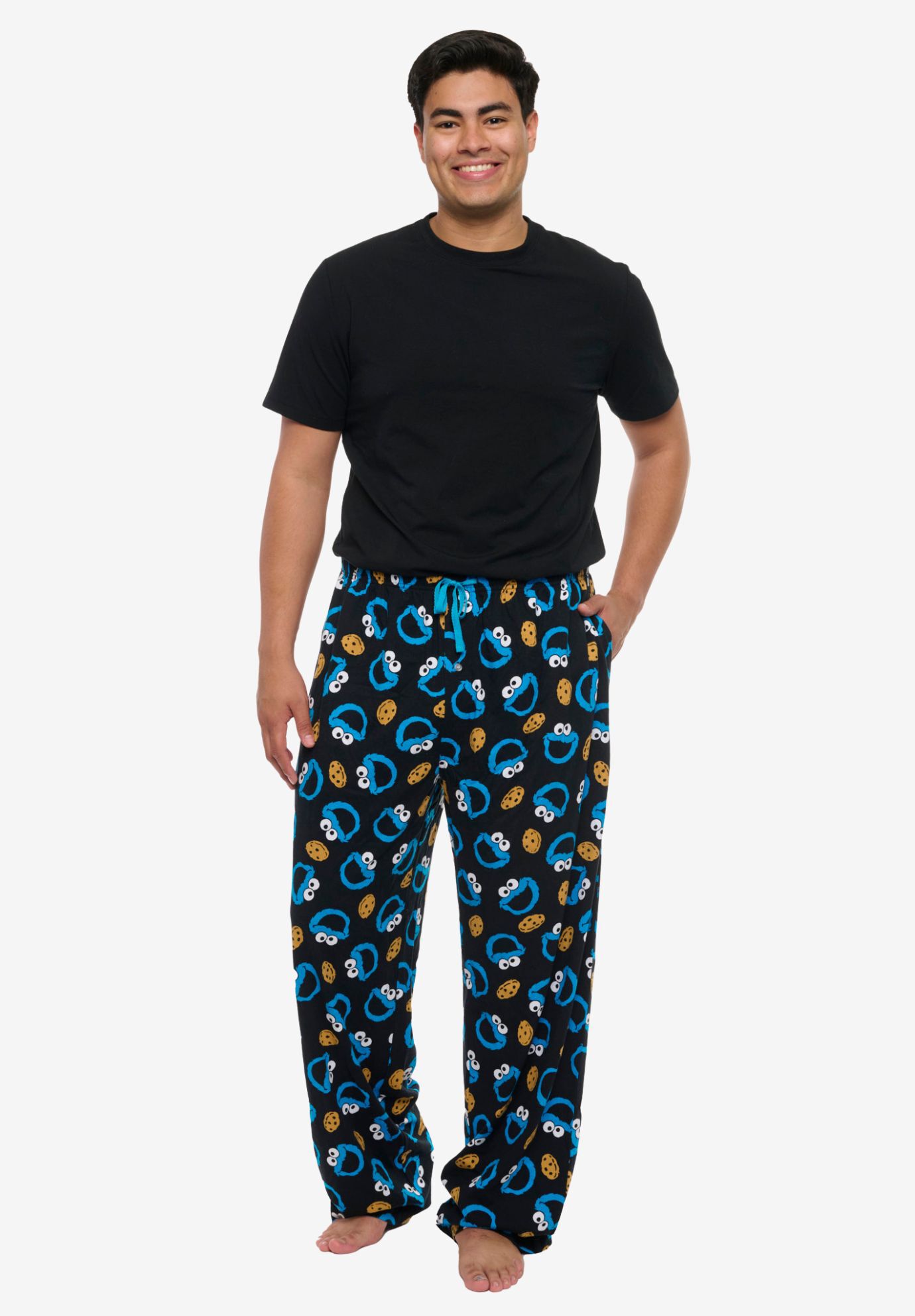 Cookie Monster Pajama Pants Lounge Wear With Pockets, BLUE, alternate image number 4