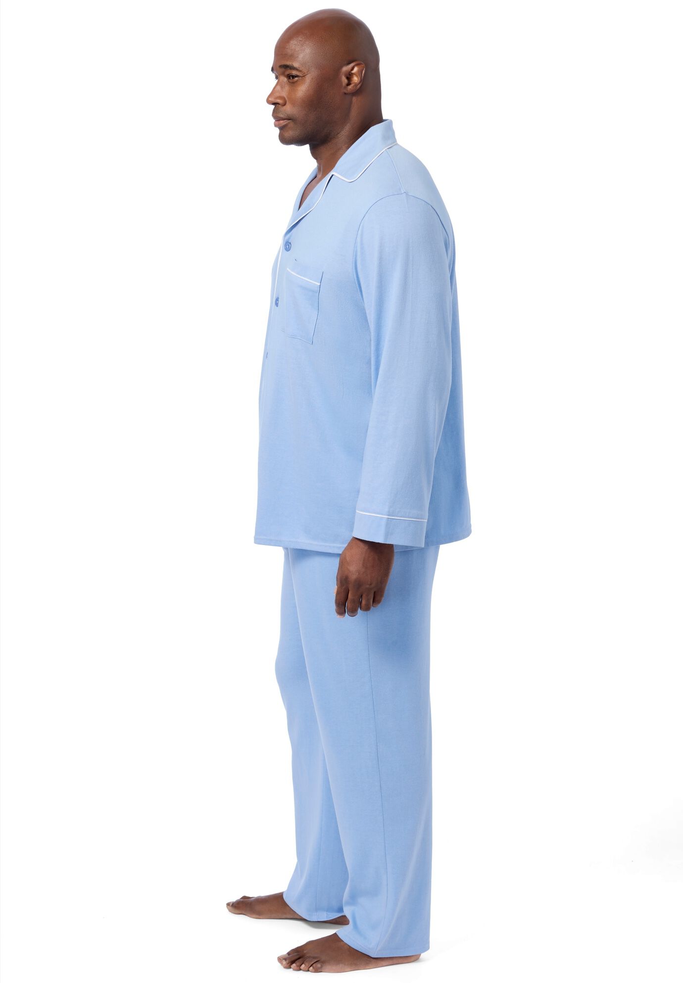 Long Sleeve Pajama Set, LIGHT BLUE WHITE PIPING, alternate image number 2