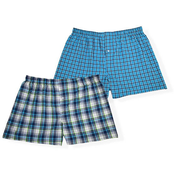 Men's 2-Pack Stretch Woven Boxer, BLUE CHECK PLAID, hi-res image number null