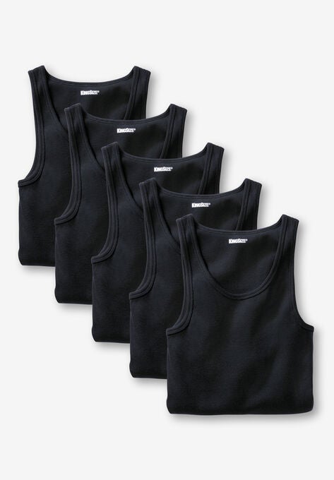 Cotton Tank Undershirt 5-pack, BLACK, hi-res image number null