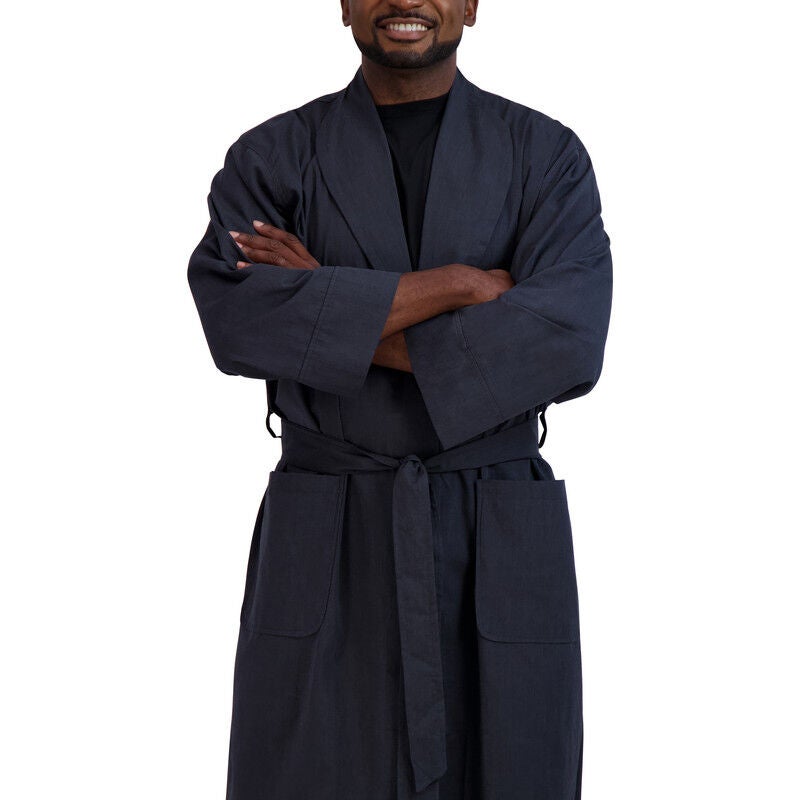 Shawl Collar Robe, BLACK, alternate image number 2
