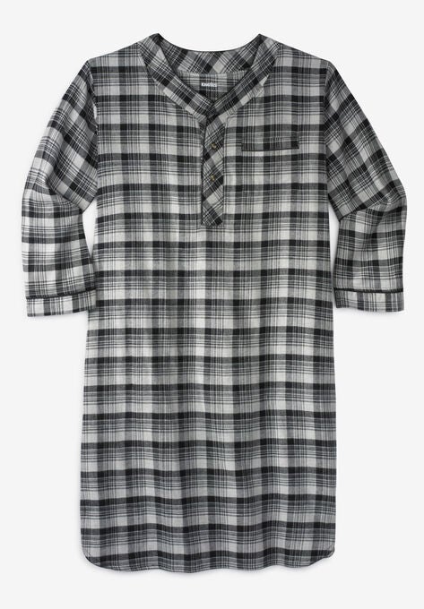 Plaid Flannel Nightshirt, HEATHER GREY PLAID, hi-res image number null