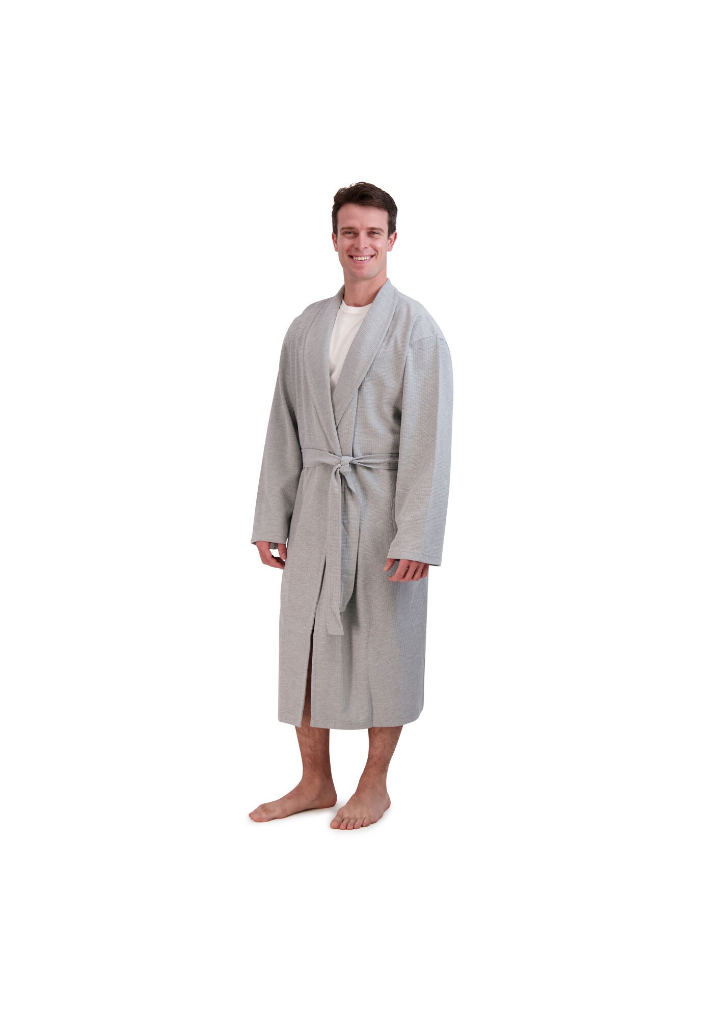 Hanes Men&#39;s Tall Waffle Knit Robe, GREY, hi-res image number 0
