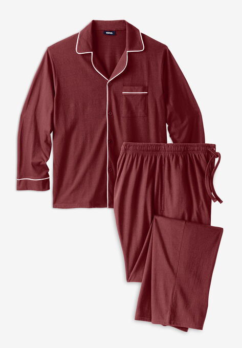 Long Sleeve Pajama Set, BURGUNDY WHITE PIPING, hi-res image number null