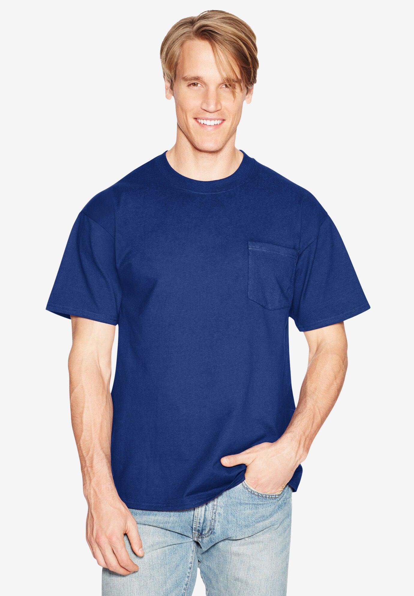 Hanes&reg; Beefy-T Pocket T-Shirt, DEEP ROYAL, hi-res image number 0