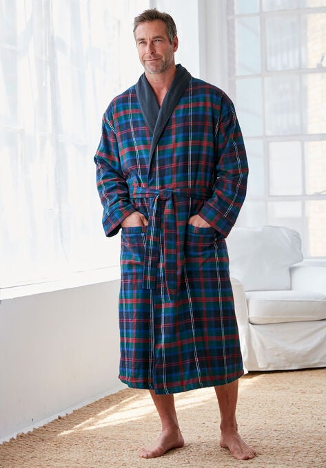 Jersey-Lined Flannel Robe, , alternate image number null