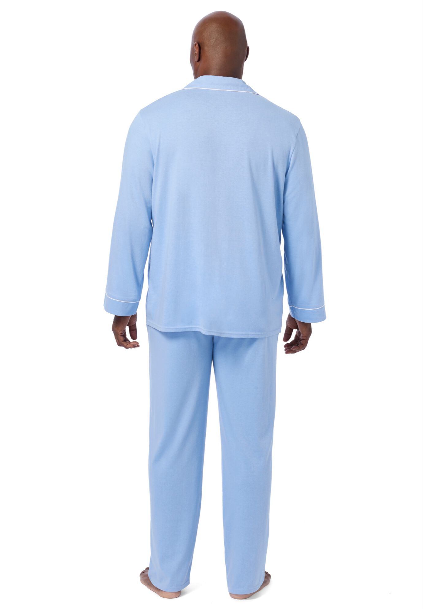 Long Sleeve Pajama Set, LIGHT BLUE WHITE PIPING, alternate image number 3