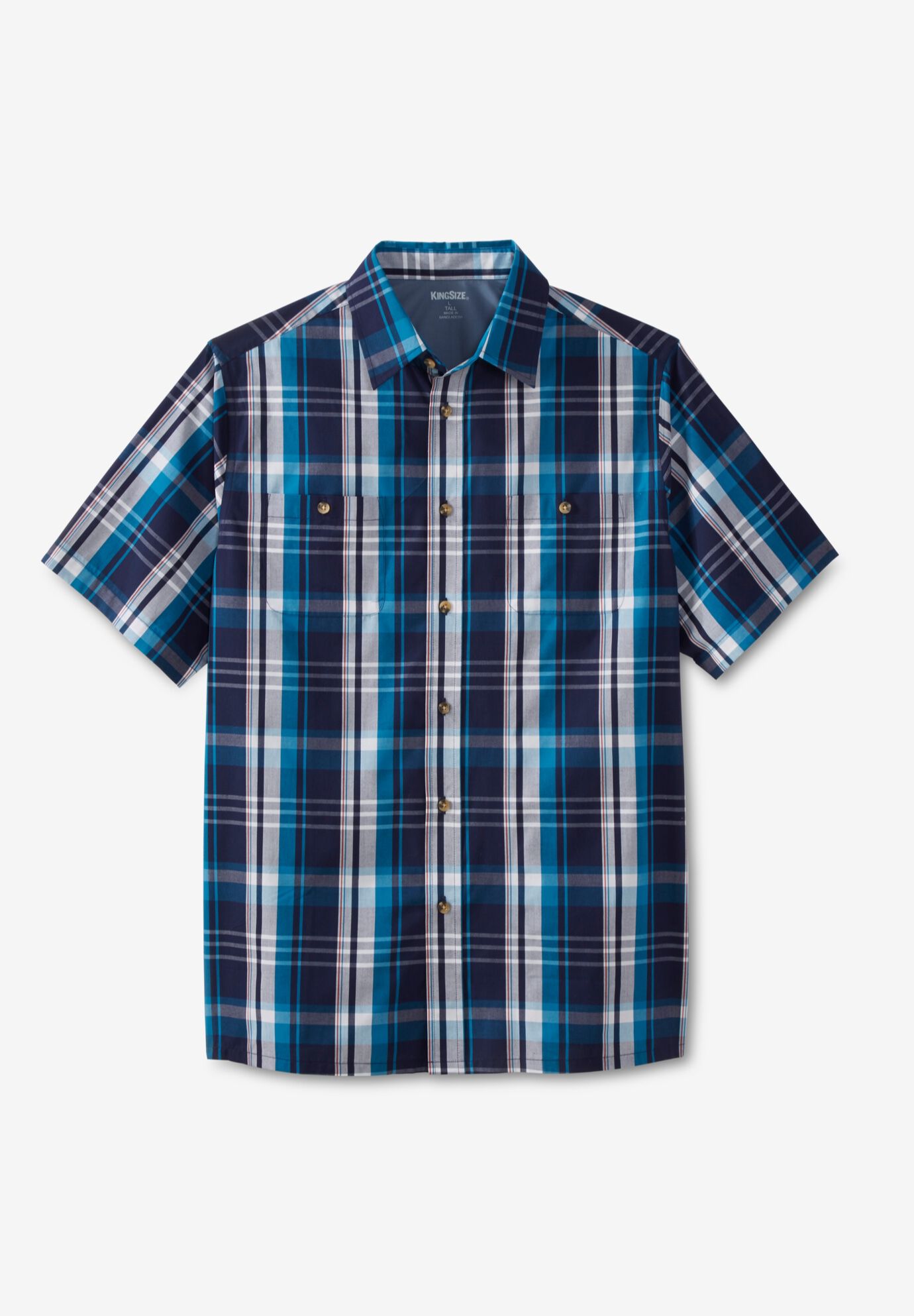 Plaid Wrinkle-Resistant Short Sleeve Button Down, CLASSIC TEAL PLAID, alternate image number 2