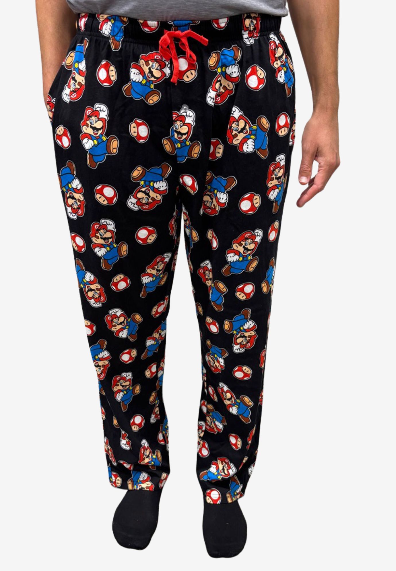 Nintendo Super Mario Mushroom Video Game Sleep Pants Sleepwear All-Over Print, BLACK, hi-res image number 0