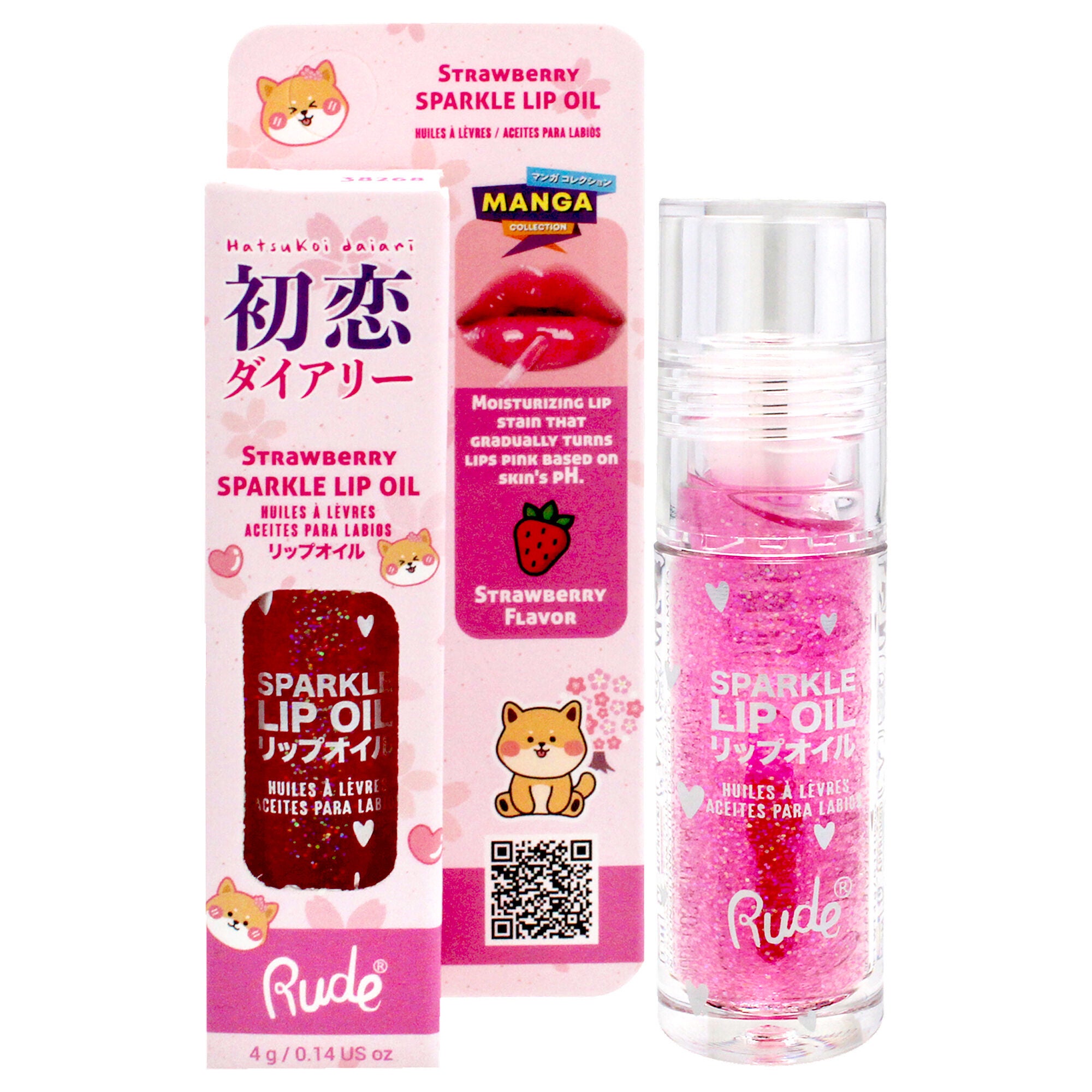 Manga Collection Sparkle Lip Oil - Strawberry by Rude Cosmetics for Women 0.14oz Lip Oil, See Description, hi-res image number 0