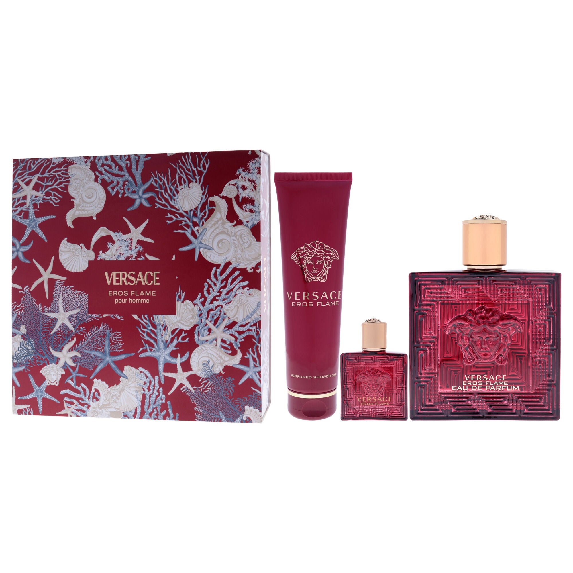 Versace Eros Flame by Versace for Men - 3 Pc Gift Set 3.4oz EDP Spray, 0.17oz EDP Spray (Mini), 5oz Bath and Shower Gel, Clear, alternate image number 3