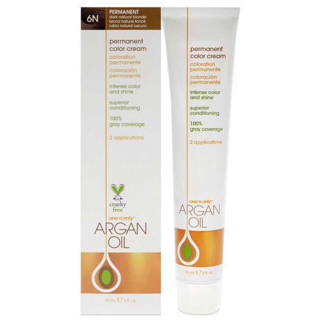 Argan Oil Permanent Color Cream - 6N Dark Natural Blonde by One n Only for Unisex - 3 oz Hair Color, NA, hi-res image number null