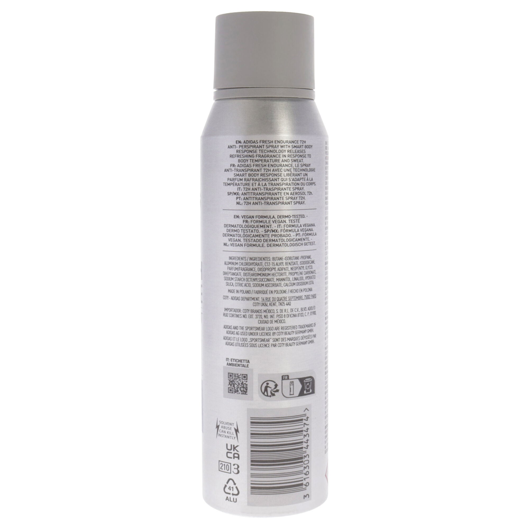 72H Anti-Perspirant - Fresh Endurance by Adidas for Men - 5 oz Body Spray, See Description, alternate image number 2