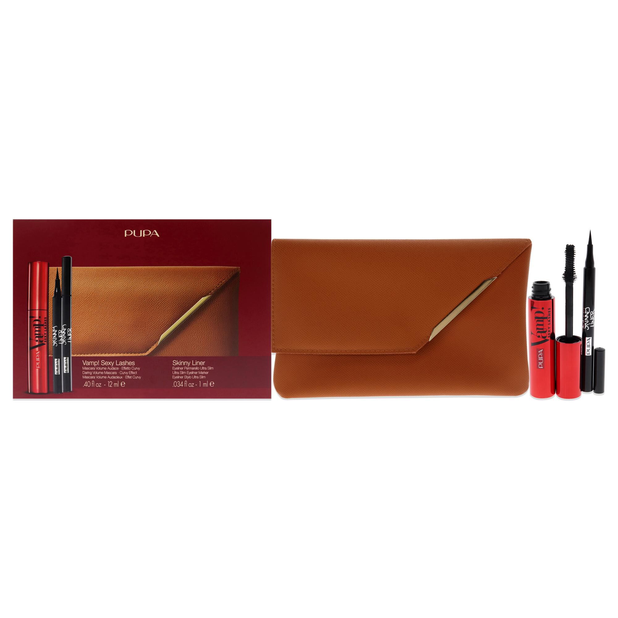 Vamp! Sexy Lashes and Skinny Liner Set by Pupa Milano for Women - 3 Pc 0.40oz Vamp! Sexy Lashes Mascara - 011 Black, 0.034oz Skinny Liner, Handy Bag, See Description, hi-res image number 0