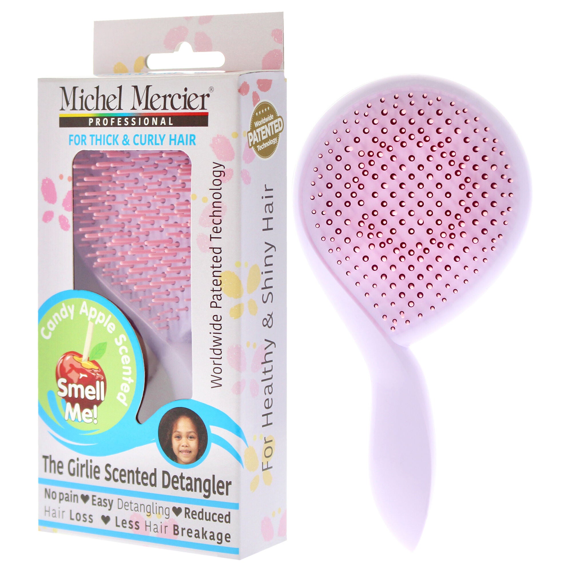 The Girlie Scented Detangler Brush Candy Apple Thick and Curly Hair - Purple-Pink by Michel Mercier for Women - 1 Pc Hair Brush, See Description, alternate image number 3