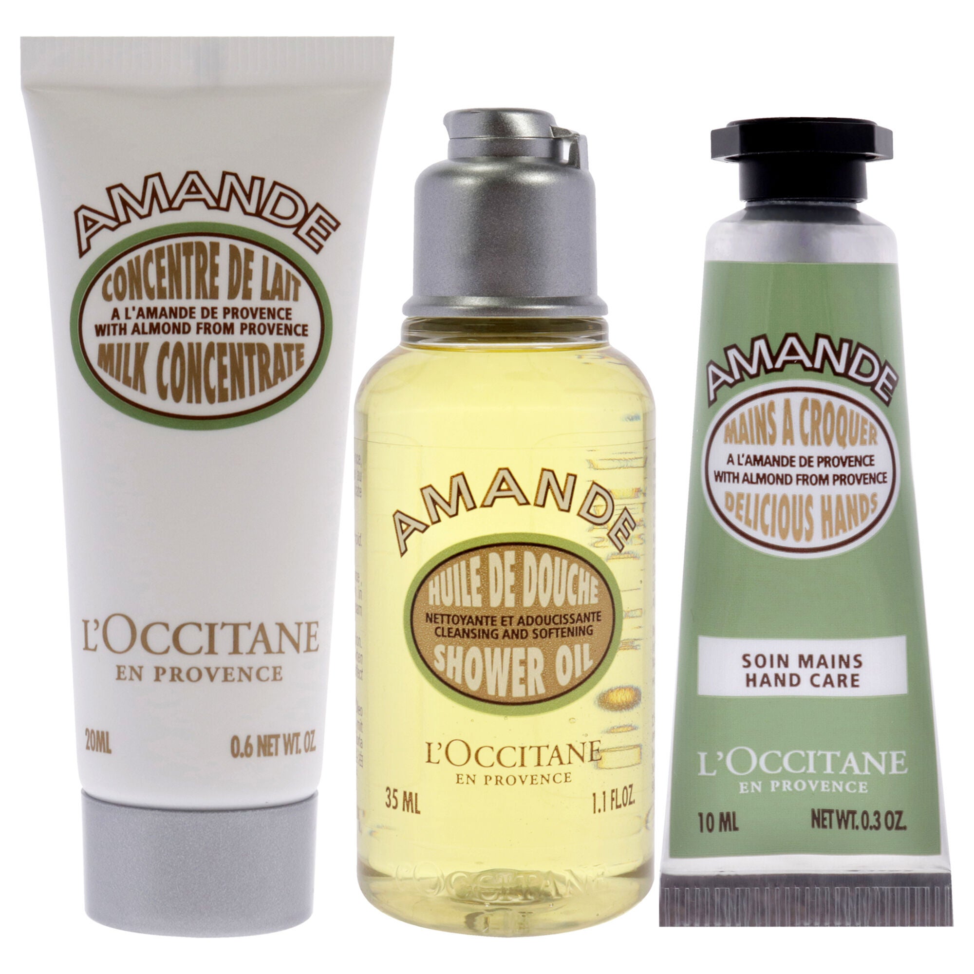 Essential Trio - Almond by LOccitane for Women - 3 Pc 1.1oz Shower Oil - Almond, 0.6oz Concentrate - Almond Milk, 0.3oz Delicios Hands - Almond, See Description, alternate image number 4