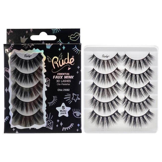 Essential Faux Mink 3D Lashes - Chic by Rude Cosmetics for Women - 5 Pair Eyelashes, See Description, hi-res image number 0