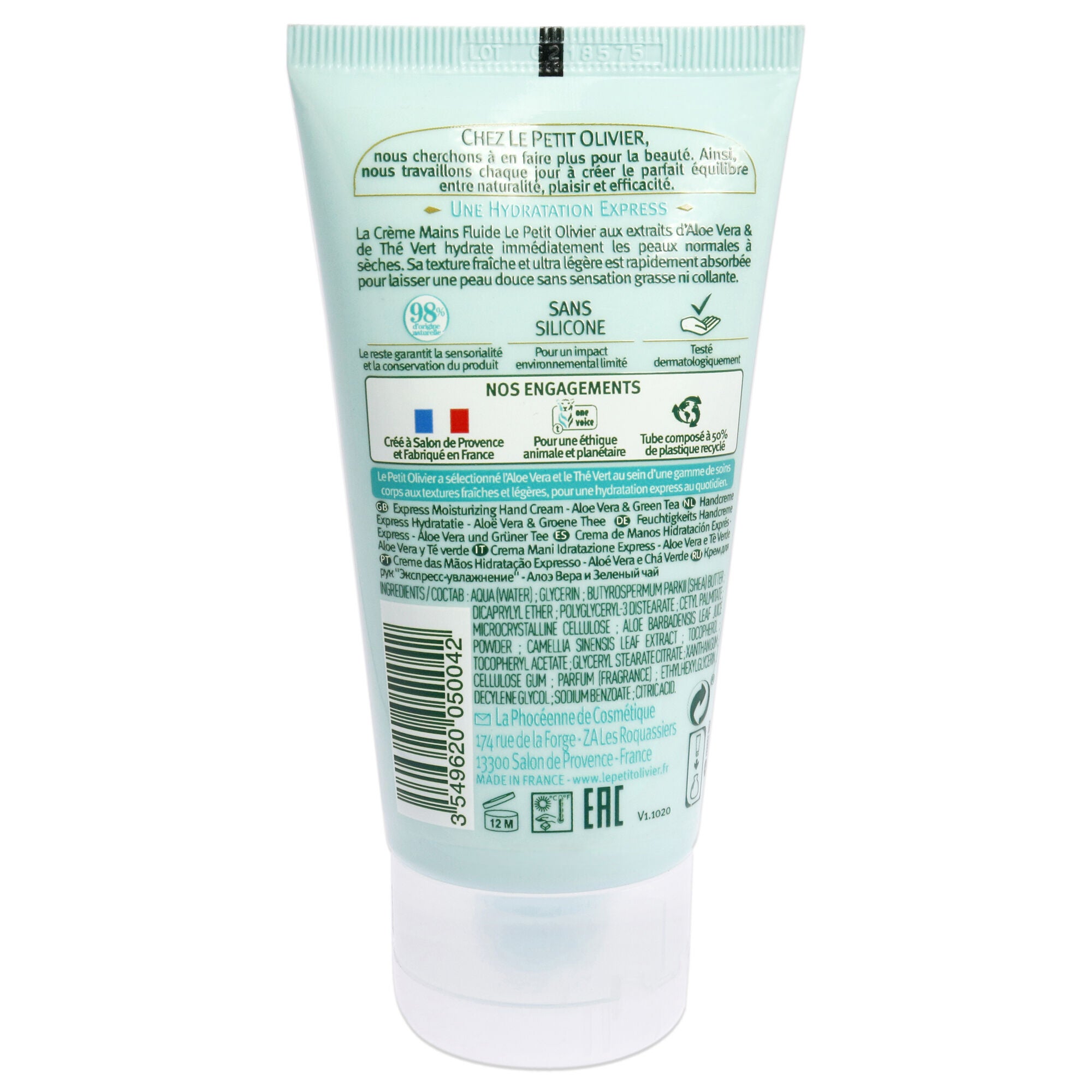 Express Moisturizing Hand Cream - Aloe Vera and Green Tea by Le Petit Olivier for Women - 2.5 oz Cream, See Description, alternate image number 2